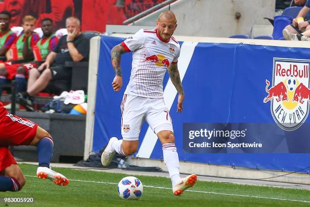 New York Red Bulls midfielder Daniel Royer during the first half of the Major League Soccer game between the New York Red Bulls and FC Dallas on June...