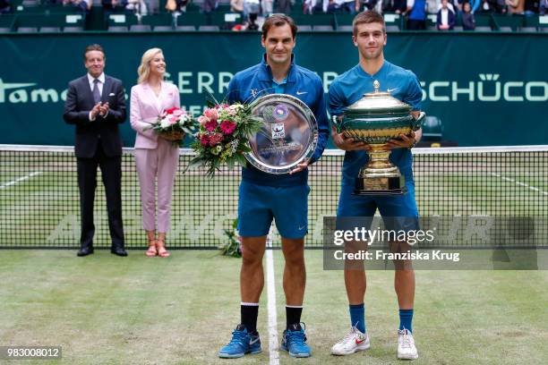 Ralf Weber, CEO Gerry Weber, Gerry Weber testimonial international supermodel Eva Herzigova, tennis player Roger Federer and tennis player Borna...