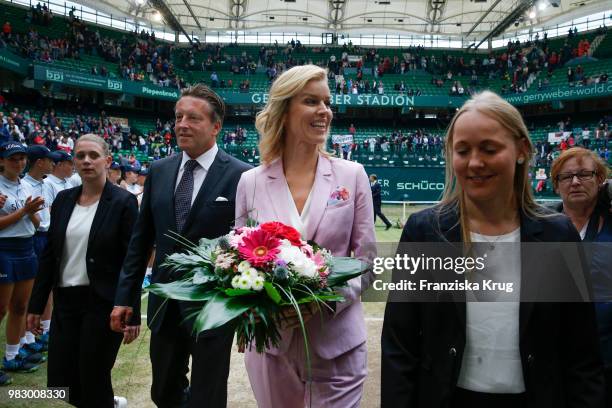 Ralf Weber, CEO Gerry Weber and Gerry Weber testimonial international supermodel Eva Herzigova during the Gerry Weber Open 2018 at Gerry Weber...