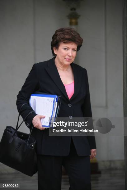 France's Minister for Health and Sports Roselyne Bachelot-Narquin leaves the Elysee presidential Palace on April 7, 2010 in Paris after the weekly...