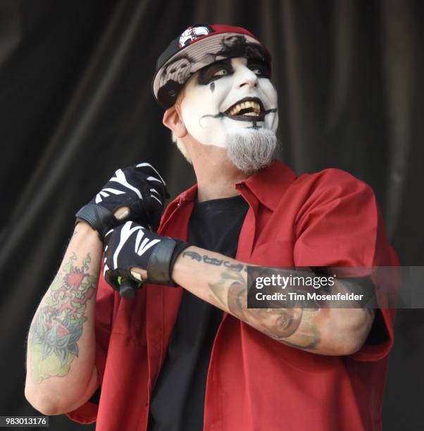 Monoxide Rapper Monoxide Child of Twiztid performs during the 2018 Vans Warped Tour ...
