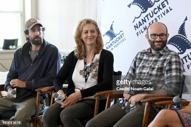 Dana Adam Shapiro, Kimberly Reed, and Robert Greene attend Morning Coffee at the 2018 Nantucket Film Festival - Day 5 on June 24, 2018 in Nantucket,...