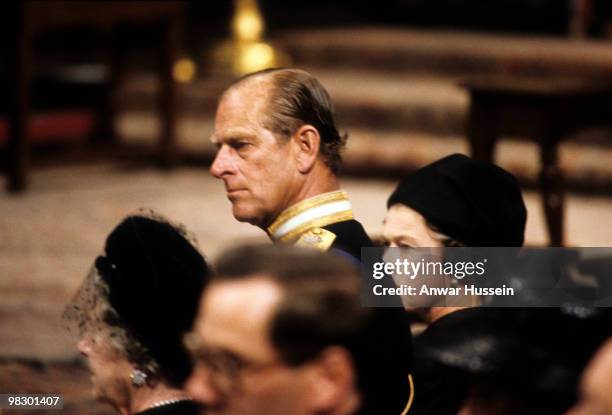 Queen Elizabeth ll and Prince Philip, Duke of Edinburgh attend the funeral of Lord Mountbatten in Westminster Abbey on September 5, 1979. In London,...
