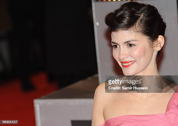 Audrey Tautou arrives at the Orange British Academy Film Awards 2010 at the Royal Opera House on February 21, 2010 in London, England.