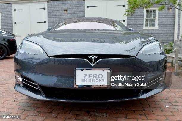 View of a Tesla Model S at the 2018 Nantucket Film Festival - Day 5 on June 24, 2018 in Nantucket, Massachusetts.