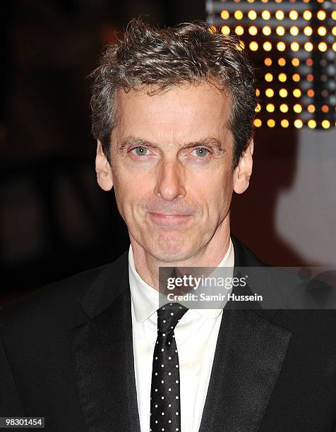 Peter Capaldi arrive at the Orange British Academy Film Awards 2010 at the Royal Opera House on February 21, 2010 in London, England.