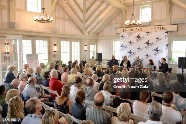 Dana Adam Shapiro, Kimberly Reed, Robert Greene, Lisa D'Apolito and Tom Cavanagh attend Morning Coffee at the 2018 Nantucket Film Festival - Day 5 on...