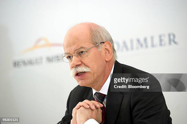 Dieter Zetsche, chief executive officer of Daimler AG, speaks during his joint press conference with Carlos Ghosn, chief executive officer of Renault...