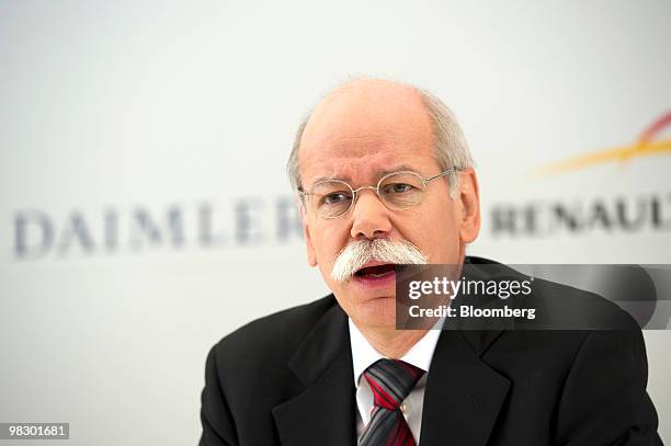 Dieter Zetsche, chief executive officer of Daimler AG, speaks during his joint press conference with Carlos Ghosn, chief executive officer of Renault...