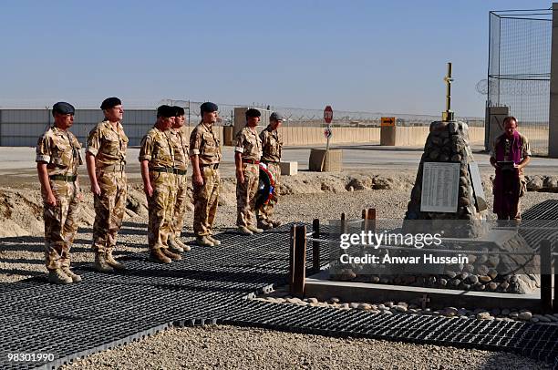 Prince Charles, Prince of Wales lays a wreath at the Camp Bastion memorial, in memory of those British soldiers killed during the campaign on March...