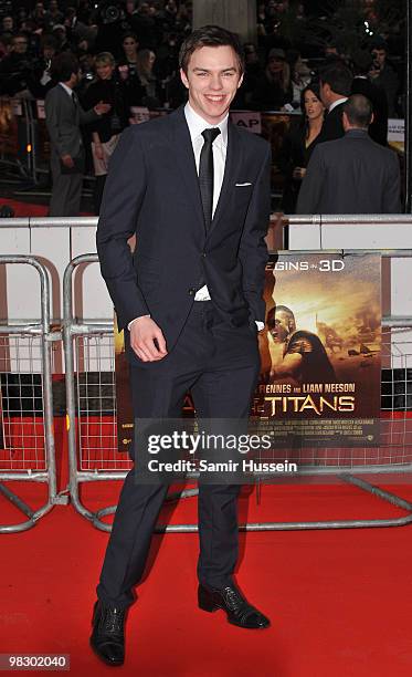 Nicholas Hoult arrives at the World Film Premiere of 'Clash of the Titans' at the Empire Leicester Square on March 29, 2010 in London, England.