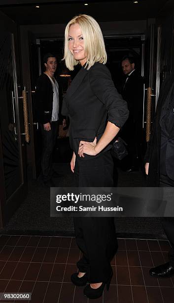 Sarah Harding of Girls Aloud arrives at Kanaloa night club on March 17, 2010 in London, England.