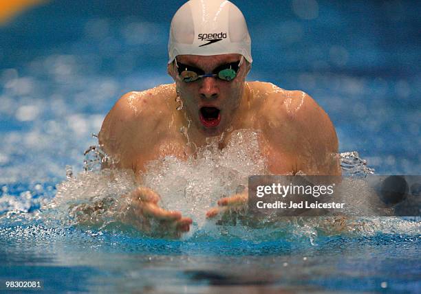 Daniel Sliwinski competes in the Men's 200m Breaststroke at the British Gas Swimming Championships event at Ponds Forge Pool on April 3, 2010 in...