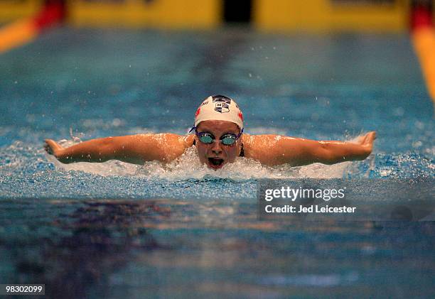 Ellen Gandy competes in the Women's 200m Butterfly at the British Gas Swimming Championships event at Ponds Forge Pool on April 3, 2010 in Sheffield,...