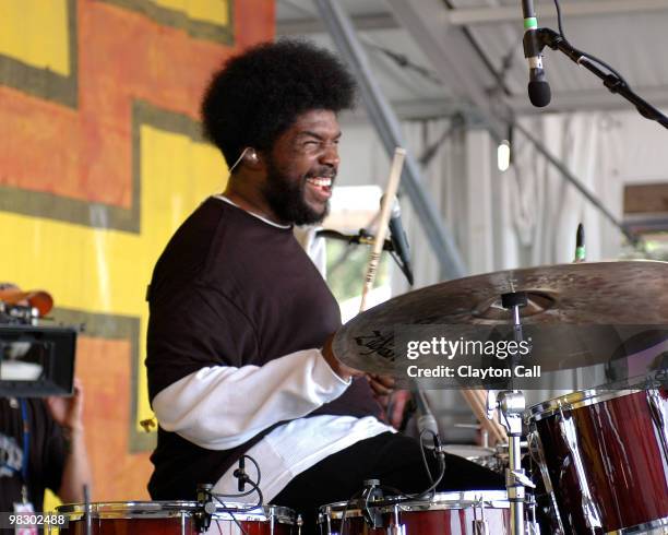 Ahmir '?uestlove' Thompson performing with The Roots at the New Orleans Jazz & Heritage Festival on May 3, 2008.