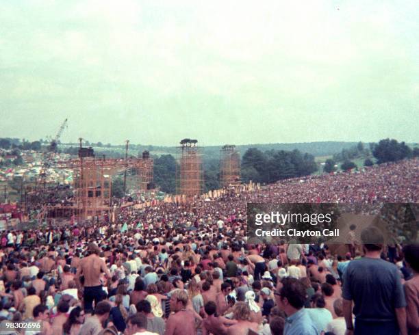 The crowd on day one of the Woodstock Festival on August 15th 1969.