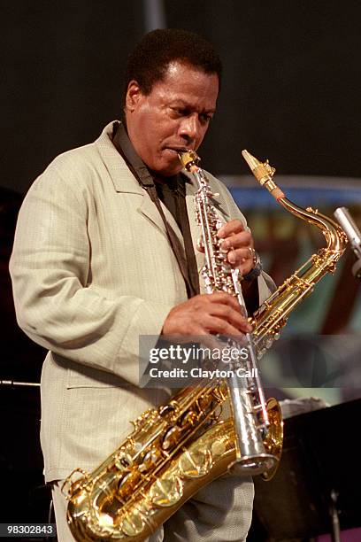 Wayne Shorter performing at the New Orleans Jazz & Heritage Festival on April 27, 2002.