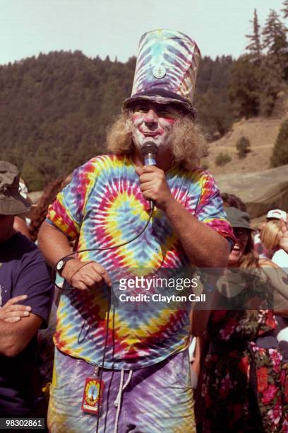 Wavy Gravy performs the duties of Master of Ceremonies at the Electric On The Eel concert at Piercy, California on August 25, 1990.