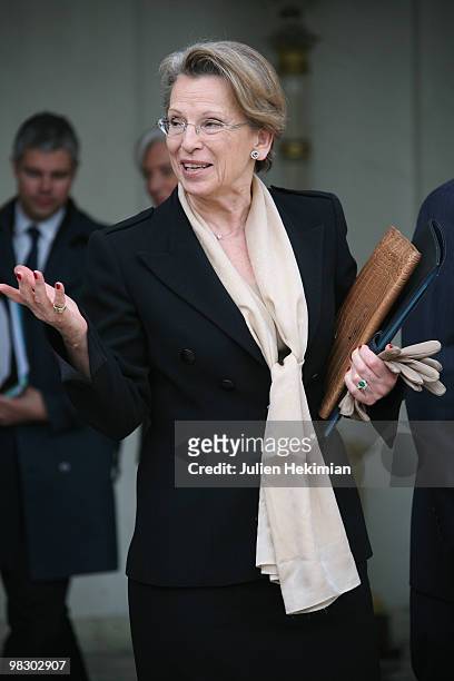 French Justice State minister Michele Alliot-Marie leaves the weekly cabinet meeting on April 7, 2010 at the Elysee Palace in Paris.