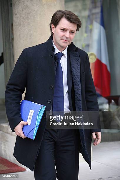 French Minister for Budget Francois Baroin leaves the weekly cabinet meeting on April 7, 2010 at the Elysee Palace in Paris.