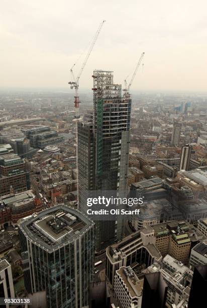 Heron Tower, under construction and set to become the tallest building in the City of London, is seen from Tower 42 in the financial district on...