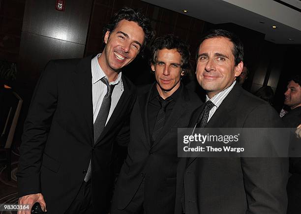 Shawn Levy, Ben Stiller and Steve Carell attend the after party for the premiere of "Date Night" at Aureole on April 6, 2010 in New York City.