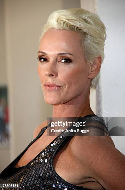 Swedish actress Brigitte Nielsen poses for the press during a training session for the 'Let's Dance' RTL tv show at Tanzschule Stelter on April 7,...