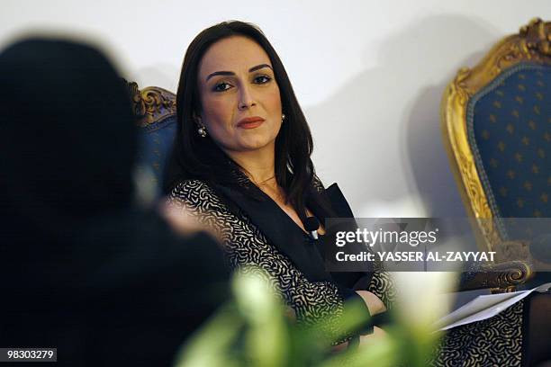 Al-Arabiya news channel anchorwoman Nadine Maroun Hany attends the opening session of the first economic forum of Gulf women in Kuwait City on April...