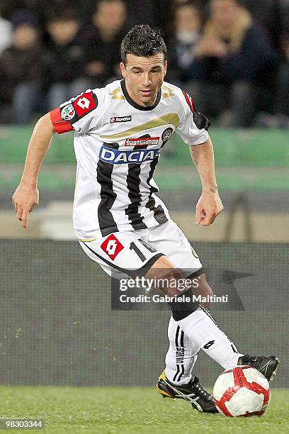 Antonio Di Natale of Udinese Calcio in action during the Serie A match between Udinese Calcio and Juventus FC at Stadio Friuli on April 3, 2010 in...