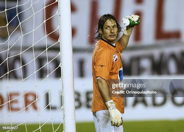 Jose Carlos Fernandez goalkeeper of Deportivo Italia during the match against Chile's Colo Colo as part of 2010 Libertadores Cup on April 6 , 2010 in...