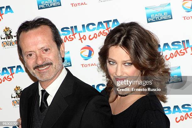 Rocco Papaleo and Giovanna Mezzogiorno attend the 'Basilicata coast to coast' premiere at Warner Moderno on April 6, 2010 in Rome, Italy.