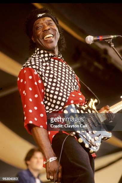 Buddy Guy performs at the New Orleans Jazz & Heritage Festival on May 03 1996