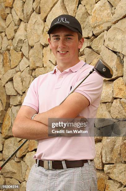 Jonathan Bell of England poses for pictures during the Pro-Am of the Madeira Islands Open at the Porto Santo golf club on April 7, 2010 in Porto...