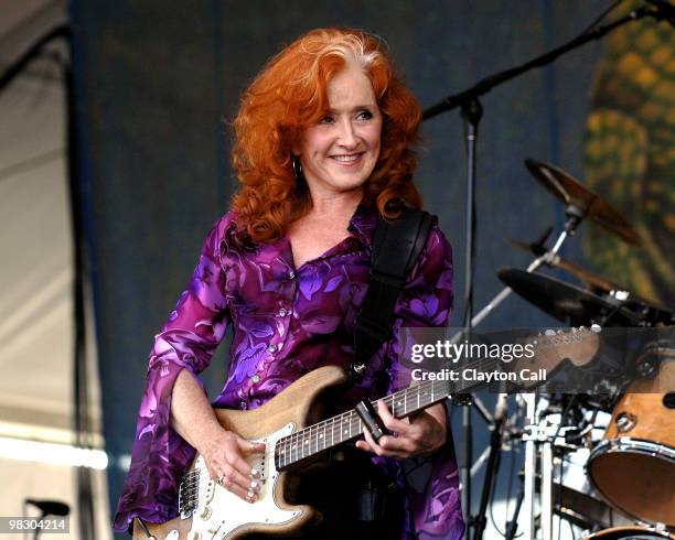 Bonnie Raitt performing with fender stratocaster at the New Orleans Jazz & Heritage Festival on April 29 2007