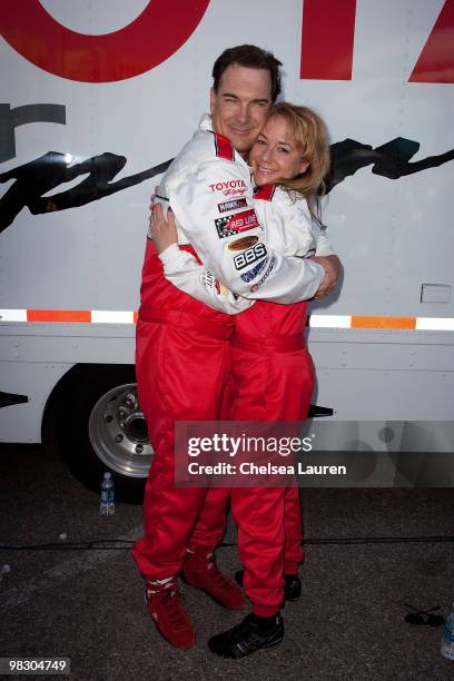 Actors Patrick Warburton and Megyn Price attend the Toyota Pro Celebrity Race press day on April 6, 2010 in Long Beach, California.