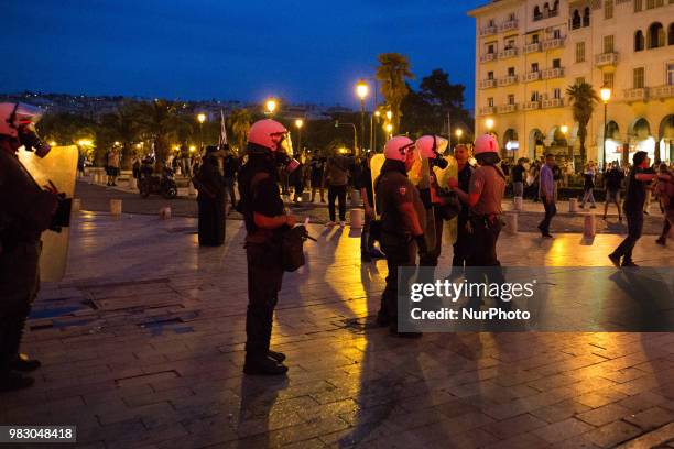 People are demonstrating at Thessaloniki protesting against the aggreement between the Greek and FYROM's goverments about the rename of the FYROM to...