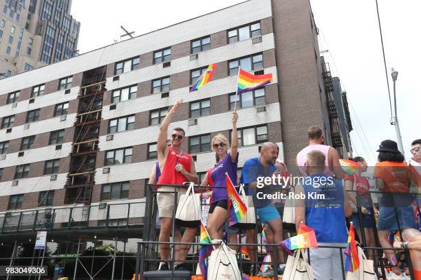 Revelers on the amfAR amazon float as amfAR Celebrates NYC Pride 2018 on June 24, 2018 in New York City.