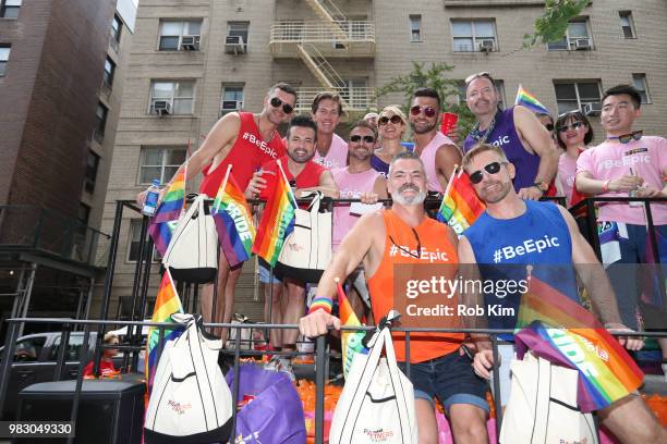 Revelers on the amfAR amazon float as amfAR Celebrates NYC Pride 2018 on June 24, 2018 in New York City.