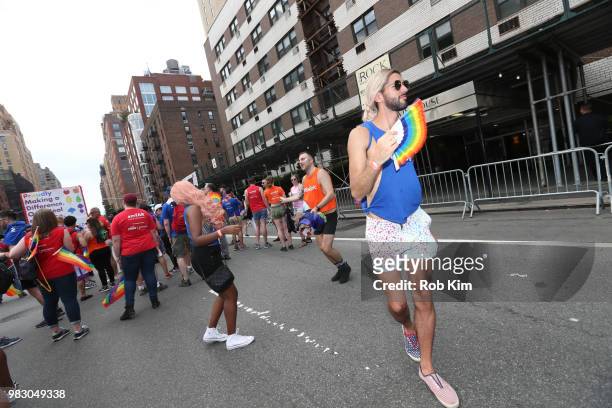 Marchers at amfAR Celebrates NYC Pride 2018 on June 24, 2018 in New York City.