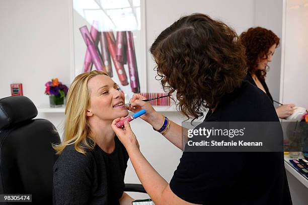 Actress Angela Featherstone and Covergirl makeup artist Molly R. Stern attend The Byron & Tracey Lounge held at Byron & Tracey Salon on May 28, 2009...