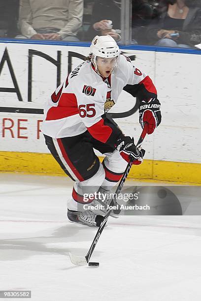 Erik Karlsson of the Ottawa Senators skates against the Florida Panthers on April 6, 2010 at the BankAtlantic Center in Sunrise, Florida. The...