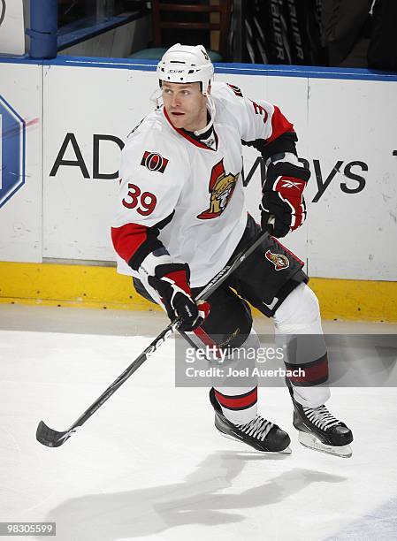 Matt Carkner of the Ottawa Senators skates prior to the game against the Florida Panthers on April 6, 2010 at the BankAtlantic Center in Sunrise,...
