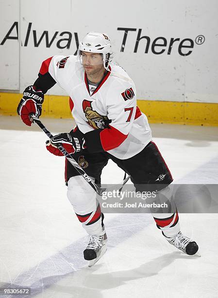 Matt Cullen of the Ottawa Senators skates prior to the game against the Florida Panthers on April 6, 2010 at the BankAtlantic Center in Sunrise,...