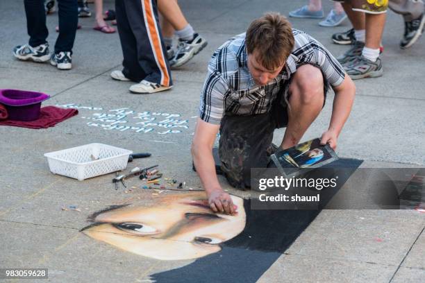 street artist - chalk art equipment stock pictures, royalty-free photos & images