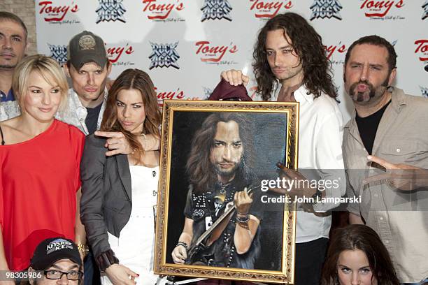 Constantine Maroulis and the cast of Rock of Ages attend Constantine Maroulis' portrait unveiling at Tony's di Napoli on April 6, 2010 in New York...