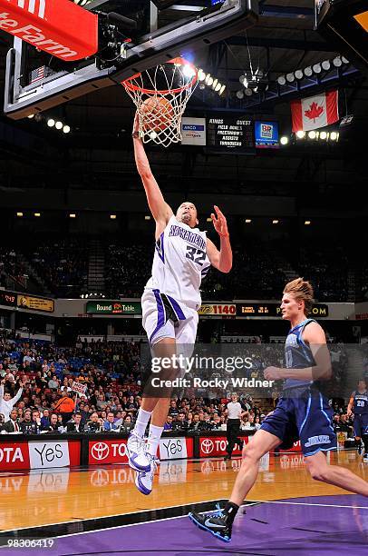 Francisco Garcia of the Sacramento Kings goes to the basket against Andrei Kirilenko of the Utah Jazz during the game on February 26, 2010 at Arco...