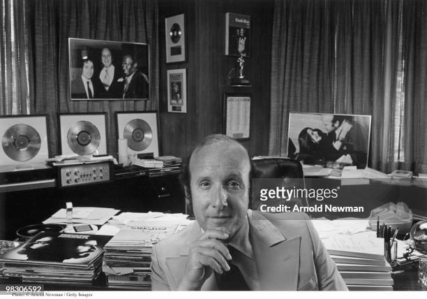 Portrait of American record producer and music industry executive Clive Davis, Burbank, California, August 19, 1975.