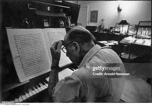 Russian-born composer Igor Stravinsky at his piano, Los Angeles, California, October 31, 1966.