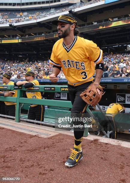 Sean Rodriguez of the Pittsburgh Pirates takes the field in the first inning during the game against the Arizona Diamondbacks at PNC Park on June 24,...