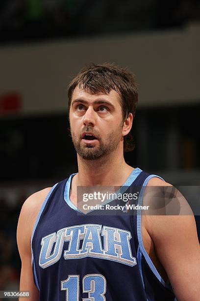 Mehmet Okur of the Utah Jazz stands on the court during the game against the Sacramento Kings on February 26, 2010 at Arco Arena in Sacramento,...